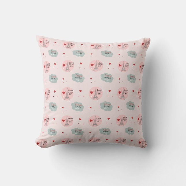 Love is in the air eiffel tower and hearts pattern cushion (Front)