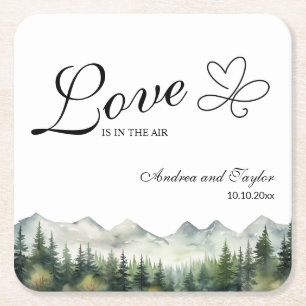 Love is in the Air Elegant Wedding Square Paper Coaster