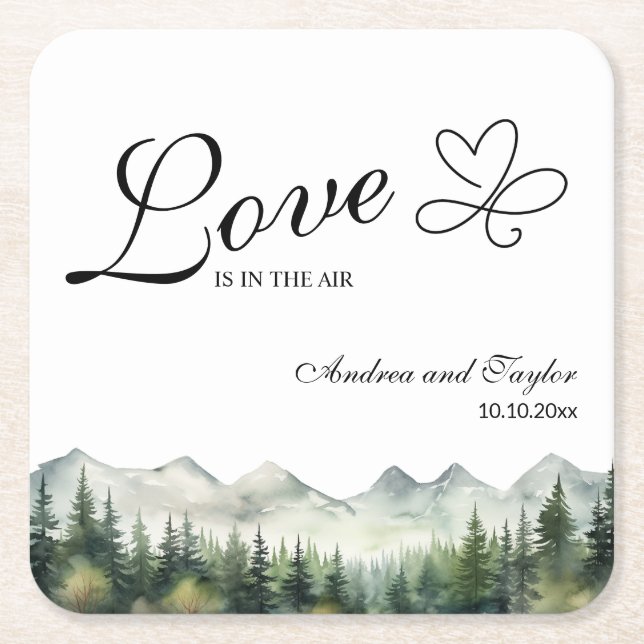 Love is in the Air Elegant Wedding Square Paper Coaster (Front)