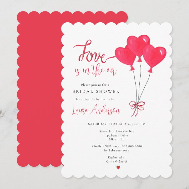 Love is in the Air Heart Balloons Bridal Shower Invitation (Front/Back)