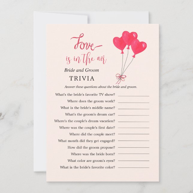 Love is in the Air Heart TRIVIA Shower games Invitation (Front)
