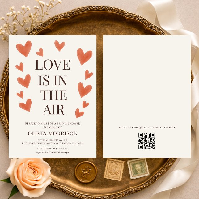 Love is in the Air Hearts QR Code Bridal Shower Invitation (Creator Uploaded)