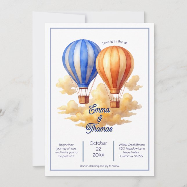 Love Is in the Air Hot Air Balloon Travel Wedding  Invitation (Front)