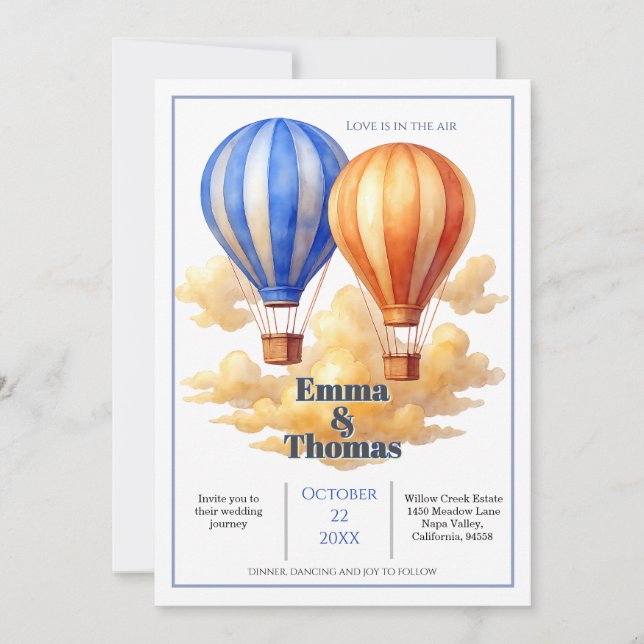 Love Is in the Air Hot Air Balloon Travel Wedding  Invitation (Front)