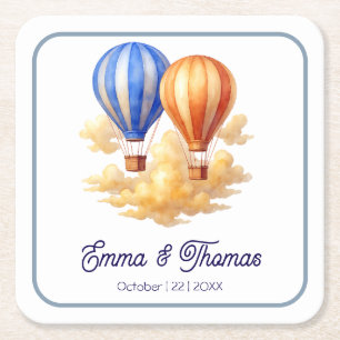 Love Is in the Air Hot Air Balloon Travel Wedding  Square Paper Coaster
