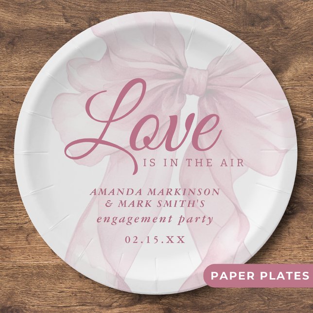 Love Is In The Air Mauve Pink Bow Engagement Paper Plate (Creator Uploaded)