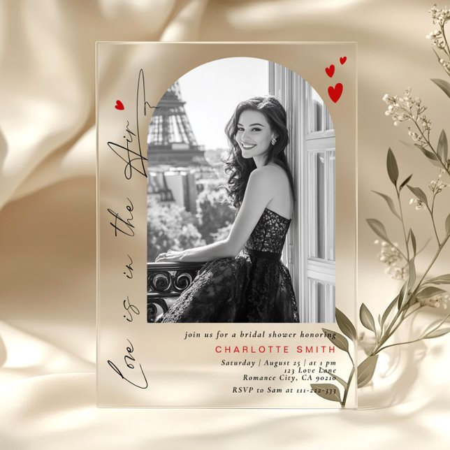 Love is in the Air Minimalist Photo Bridal shower Acrylic Invitations (Creator Uploaded)