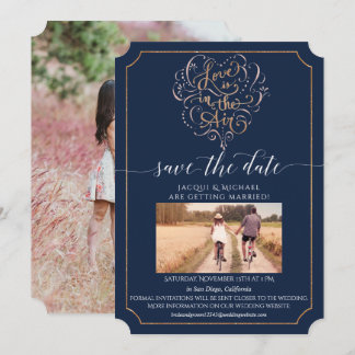 Love is in the Air Navy Script Typography Heart Invitation