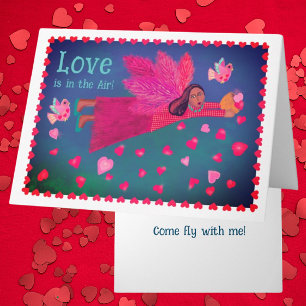 Love is in the Air Personalized Folk Art Angel Holiday Card