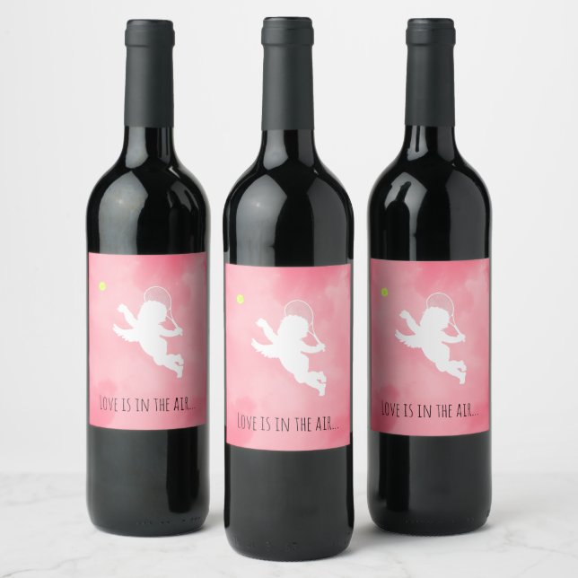 Love is in the Air! Pink Cupid Tennis Player Wine Label (Bottles)