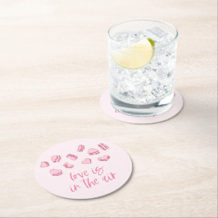 Love Is In The Air Pink Hearts Round Paper Coaster