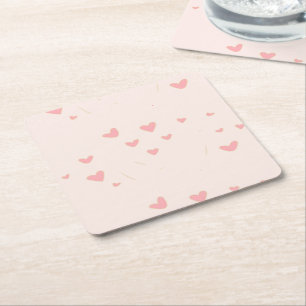 Love is in the air pink hearts square paper coaster