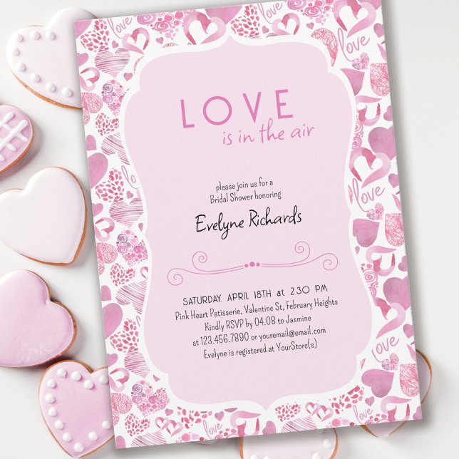 Love is in the Air Pink Love Heart Bridal Shower Invitation (Creator Uploaded)