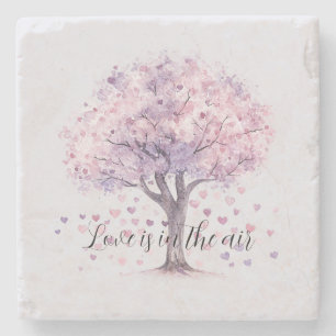 Love is in the air Purple Hearts Tree Stone Coaster