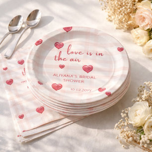 Love Is In The Air Red Hearts Bridal Shower Paper Plate