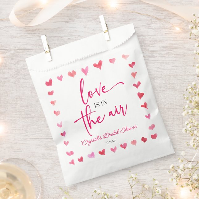 Love Is In The Air Red Pink Hearts Bridal Shower Favour Bag (Clipped)
