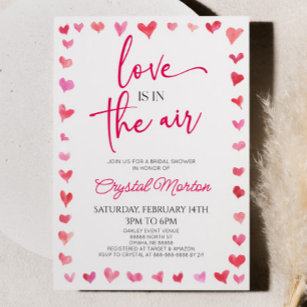 Love Is In The Air Red Pink Hearts Bridal Shower Invitation