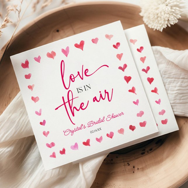 Love Is In The Air Red Pink Hearts Bridal Shower Napkin (Creator Uploaded)