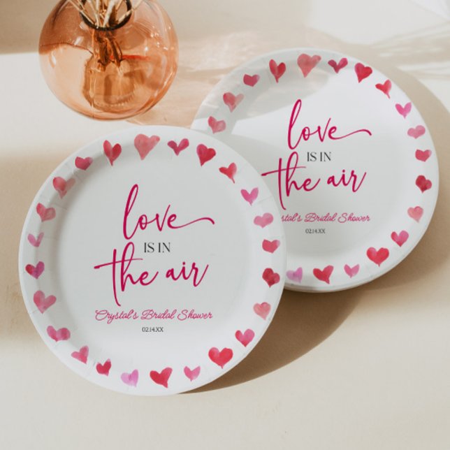 Love Is In The Air Red Pink Hearts Bridal Shower Paper Plate (Creator Uploaded)