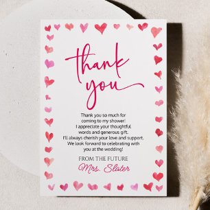 Love Is In The Air Red Pink Hearts Bridal Shower Thank You Card