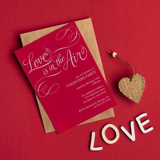 "Love is in the Air" Stylish Valentines Day Party Invitation (Creator Uploaded)