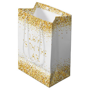 Love Is In The Air Text & Gold Glitter Medium Gift Bag