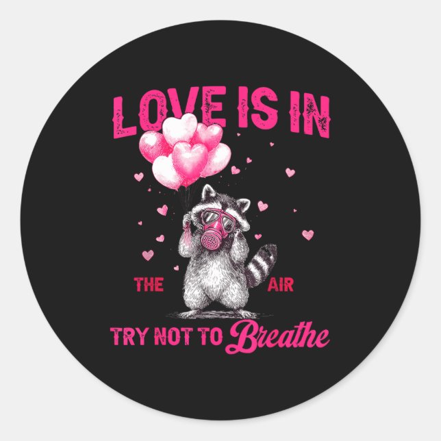 Love Is In The Air Try Not To Breathe Fun Raccoon  Classic Round Sticker (Front)