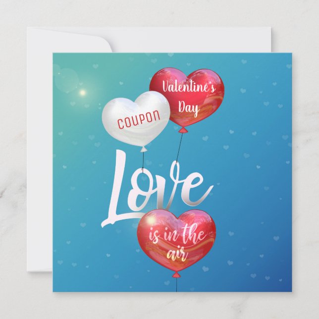 Love Is In The Air Valentine Balloons Coupon Holiday Card (Front)