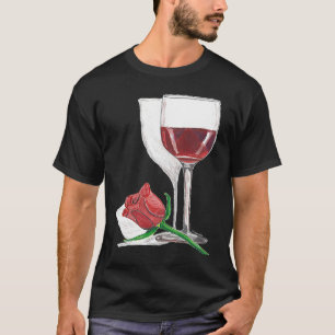Love is in the Air Wine Glass and Rose Hand Drawn T-Shirt