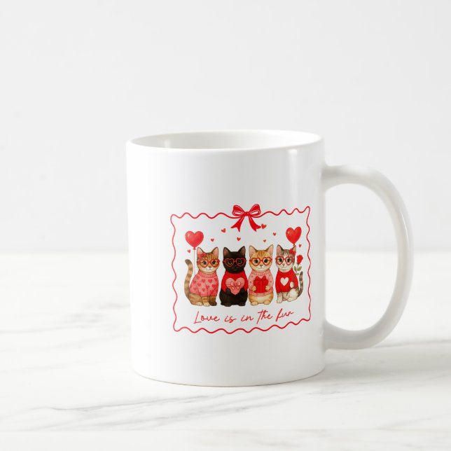 Love Is In The Fur Cat Lovers Valentines Cute Cats Coffee Mug (Right)