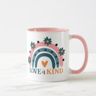 LOVE IS KIND COLOR PINK BOHO RAINBOW MUG