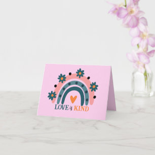 LOVE IS KIND COLOR PINK BOHO RAINBOW VALENTINE'S CARD