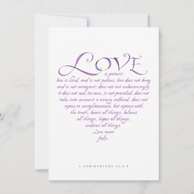 Love is Kind Quote Calligraphy Blue/Purple Heart (Front)