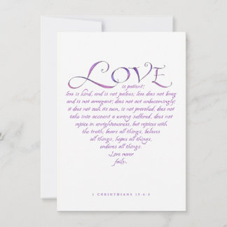 Love is Kind Quote Calligraphy Blue/Purple Heart