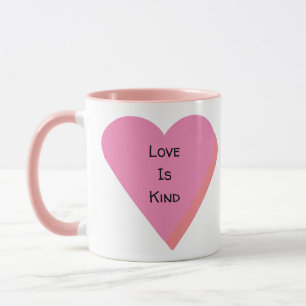 Love Is Kind Quote Pink Hearts Black Monogram Mug