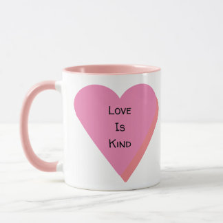 Love Is Kind Quote Pink Hearts Black Monogram Mug