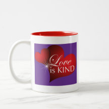 Love Is Kind Red Hearts Purple Two Tone Mug