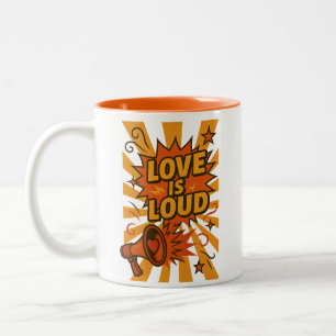 Love Is Loud Bold Comic-Style Statement Two-Tone Coffee Mug