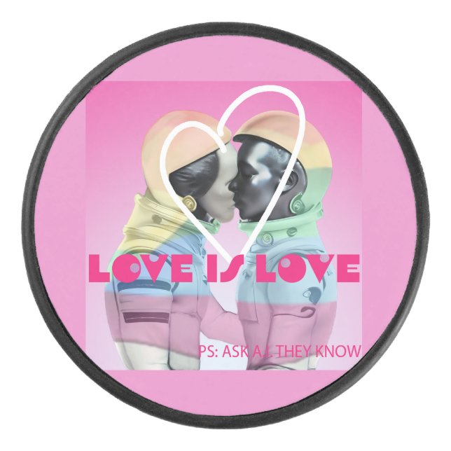 Love is Love All Love Equal LGBT Hockey Puck (Front)