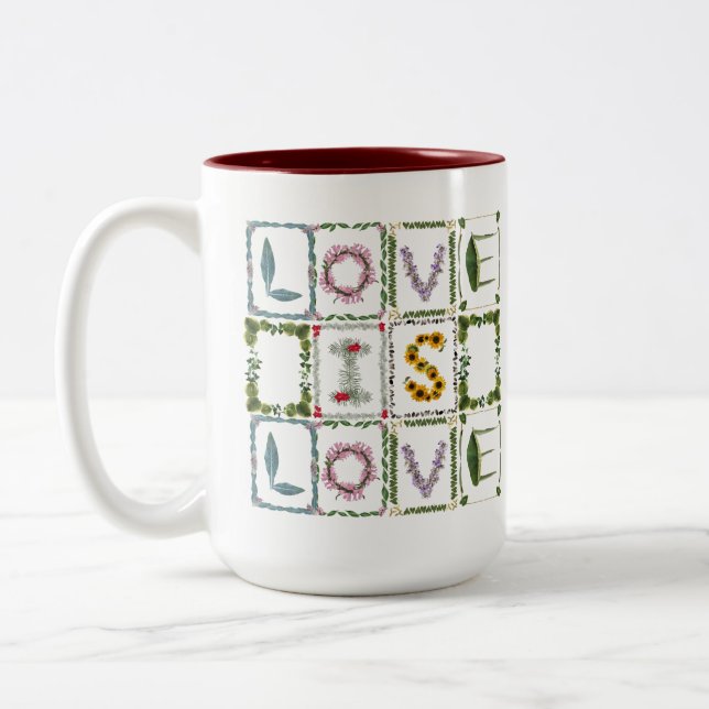 Love is Love Anniversary Customisable with wedding Two-Tone Coffee Mug (Left)