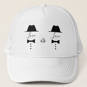 Love is Love , Black and White Gay Couple Trucker Hat