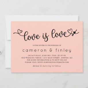 Love Is Love Blush Pink Gay or Lesbian Wedding Invitation