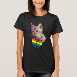 Love Is Love Cat LGBT Flag Gay Pride Month Rainbow T-Shirt