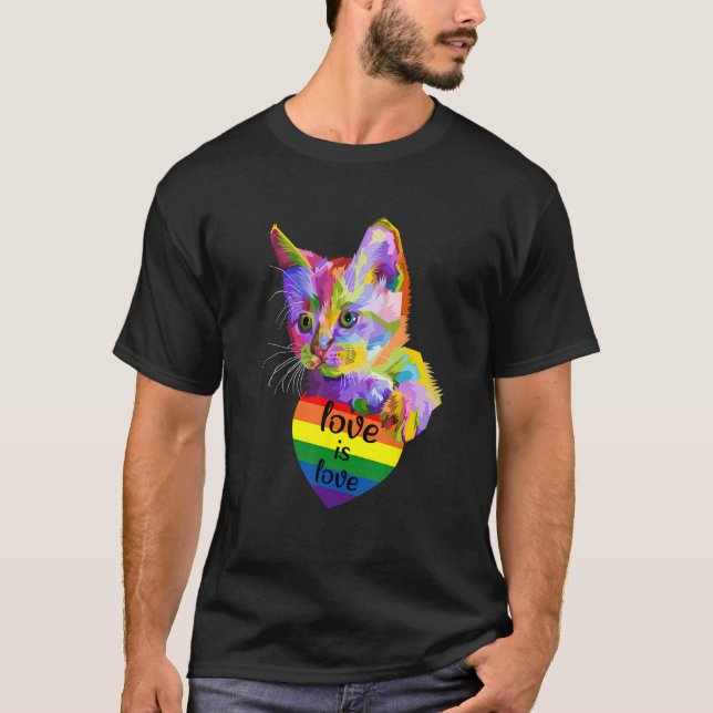 Love Is Love Cat LGBT Flag Gay Pride Month Rainbow T-Shirt (Front)
