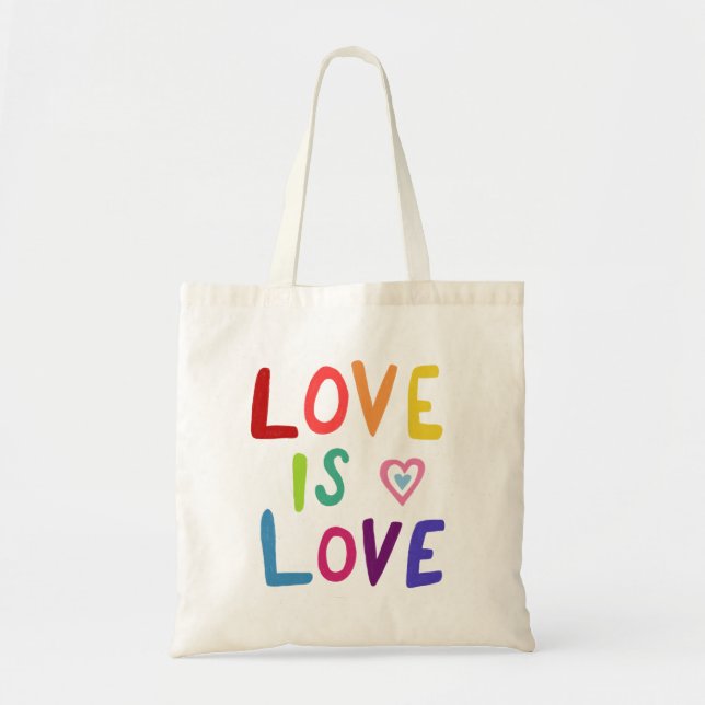 LOVE IS LOVE Colourful Handlettered PRIDE  Tote Bag (Front)