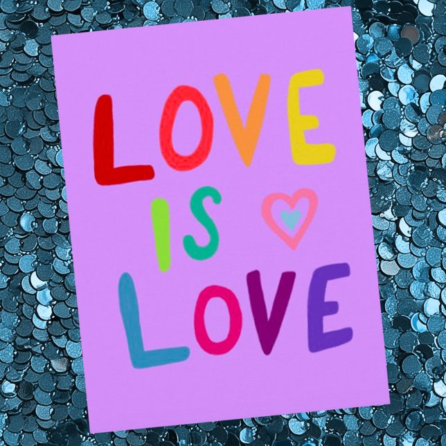 LOVE IS LOVE Colourful Rainbow Postcard (Love is Love colorful cute handlettered postcard- PRIDE!)