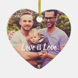 Love is Love Custom Photo Heart Ceramic Ornament