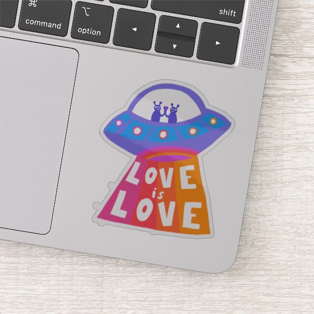 LOVE IS LOVE Cute Aliens UFO Rainbow Fun Colourful (Detail)