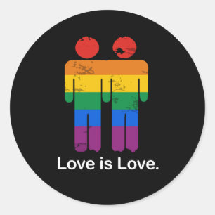 LOVE IS LOVE GAY COUPLE CLASSIC ROUND STICKER