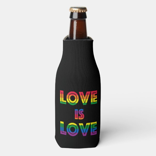 Love Is Love Gay Pride Flag Bottle Cooler (Bottle Front)